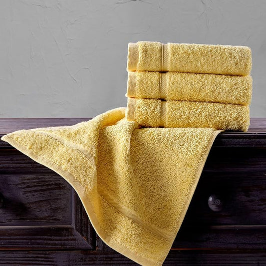 Washcloth Linen Set Premium Original Turkish Cotton, Hotel Quality for Maximum Softness & Absorbency for Face, Hand, Kitchen & Cleaning (Yellow, Washcloth Set)