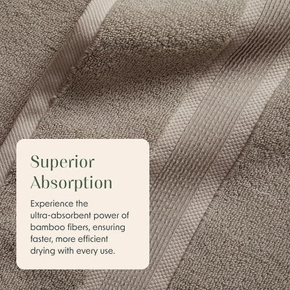 Springtree Home Luxury Bamboo Rayon Bath Towel Set 6 Piece Set | 35% Bamboo Rayon - 65% Cotton | Absorbent Quick-Dry Towels for Bathroom | Oeko-TEX Standard 100 Cotton | Cobblestone