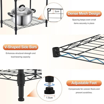 Whitmor 4 Tier Storage Shelves, Heavy Duty Metal Shelving, 400 lbs Capacity per Shelf, 1600 lbs Total, Easy Assembly for Kitchen, Garage, Plant, 18" L x 12" W x 38" H, Black