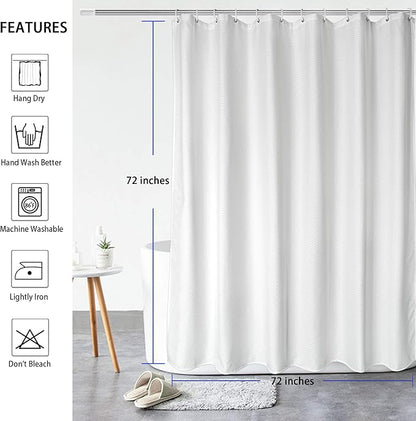 AooHome Heavy Duty Fabric Shower Curtain, Solid White Waffle Weave Bathroom Curtain with Hooks, Weighted Hem, Water Repellent, 72x72 Inch