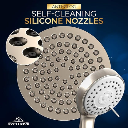 Shower Head With Handheld Combo, 6 Inch High Pressure Rainfall Showerhead With Hand Held 70 Inch Hose for Bath - Adjustable Swivel Shower Head Spray Anti-leak Nozzles - Universal Fit