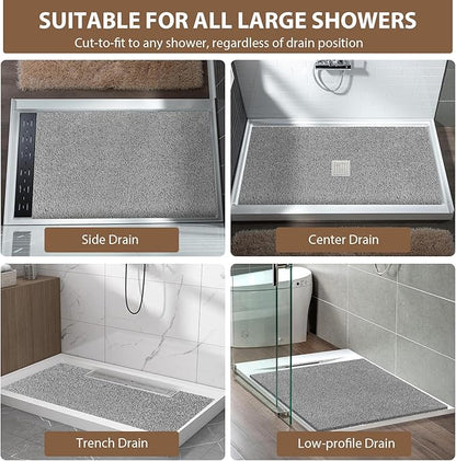 Shower Mat Non Slip: 47.2 x 31.5 Inch Extra Large Shower Mats for Inside Shower with Drain Hole - Soft PVC Loofah Anti Slip Shower Stall Mat for Walk-in Shower and Bathroom, Quick Drying
