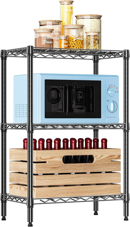 IZEUK 3 Tier Heavy Duty Steel Storage Shelves, Metal Shelf Wire Shelving Rack for Pantry, Kitchen, Cloakroom or Office Organization (13.8" D x 23.6" W x 35.5" H, 750LBS, Black)