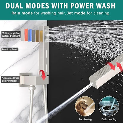 ENGA Shower Faucet Set, Dual Head Shower System 10" & 6" Square Rain Shower Heads with 2 in 1 Handheld Spray, 3 Way Water Diverter, Brushed Nickel