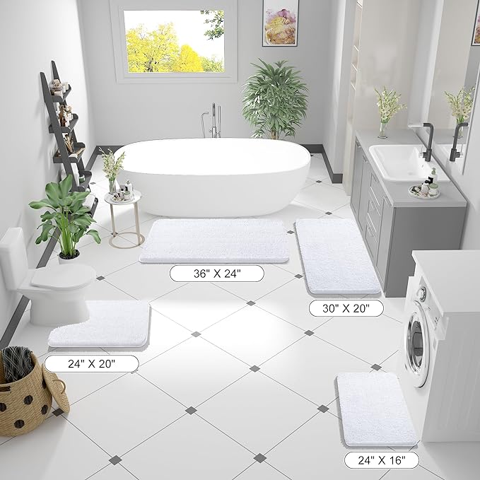 OLANLY Bathroom Rugs 40x24, Extra Soft Absorbent Chenille Bath Rugs, Rubber Backing Quick Dry, Machine Washable Bath Mats for Bathroom Floor, Tub and Shower, Home Decor Accessories, White