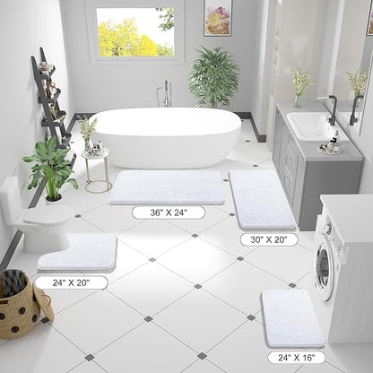 OLANLY Bathroom Rugs 45x27, Extra Soft Absorbent Chenille Bath Rugs, Rubber Backing Quick Dry, Machine Washable Bath Mats for Bathroom Floor, Tub and Shower, Home Decor Accessories, White