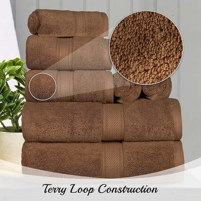 Superior Egyptian Cotton Pile Bath Towel Set of 2, Ultra Soft Luxury Towels, Thick Plush Essentials, Absorbent Heavyweight, Guest Bath, Hotel, Spa, Home Bathroom, Shower Basics, Chocolate