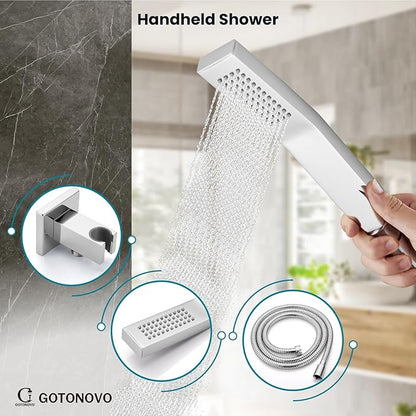 gotonovo Shower System with Tub Spout Wall Mounted Rain Shower Head and Handle Combo Shower Faucet Set with Valve, 10 Inch, Polish Chrome