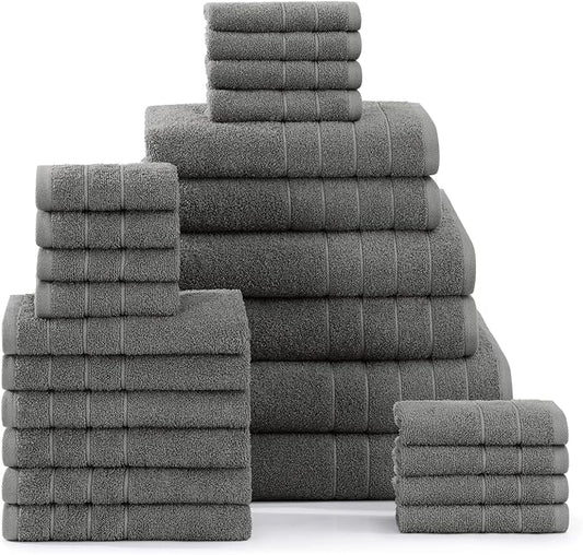 Casa Platino 100% Cotton Bathroom Towels Set – 24 Pc Collection – Plush Ring Spun Towels, Soft & Absorbent, Great for Salon, Spa or Home Use, Includes 6 Towel Types – Ultimate Grey
