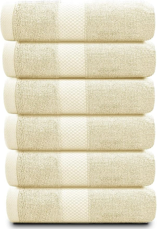White Classic Luxury Beige Hand Towels - Soft 100% Turkish Cotton | Highly Absorbent Hotel spa Bathroom Towel Collection | 16x30 Inch | Set of 6