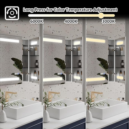 GroGro LED Lighted Bathroom Medicine Cabinet with Mirror, 36" W x 24" H Beveled Edge Medicine Cabinet with Lights,Surface or Recessed Mounting,Defog,Dimming,3-Color Temperature Adjustment