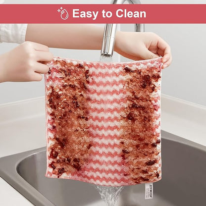 JOYMOOP 108 Packs Microfiber Cleaning Cloths, 10" x 10" Reusable Kitchen Towels, Lint-Free Cleaning Rags, Super Absorbent Cleaning Cloths for Kitchen, Car, and Household Cleaning, Pink