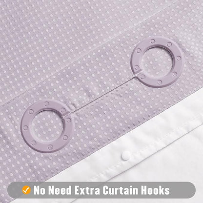 MitoVilla No Hooks Needed Extra Long Shower Curtain Liner Set, Purple 86 inch XL Heavyweight Waffle Fabric Cloth Shower Curtains Set with Snap-in Liner for Modern Luxury Hotel & Spa Bathroom Decor