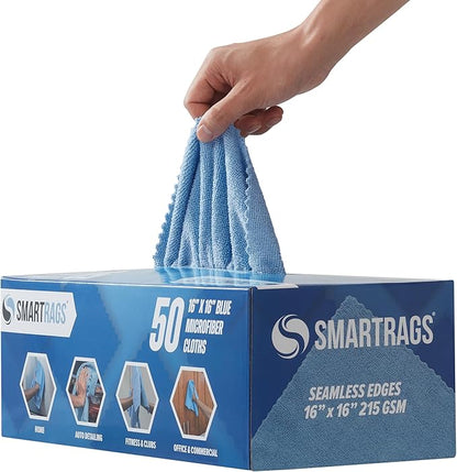 Arkwright Smart Rags in Box - (Pallet of 8000) Lint Free, Large Microfiber Cleaning Cloth, Scratch & Streak-Free, Dispensable Wash Towels for Cars, Kitchen, and Window Glass, 16 x 16 in, Blue
