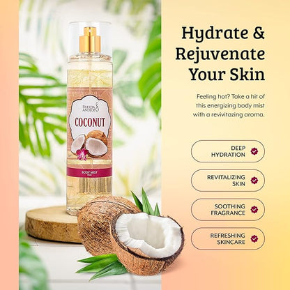 Luxurious Coconut Body Mist Fine Fragrance, Women's Warm & Cozy Luxury Scented Gifts & Presents, 8oz Fine Mist Spray Bottle (Coconut)