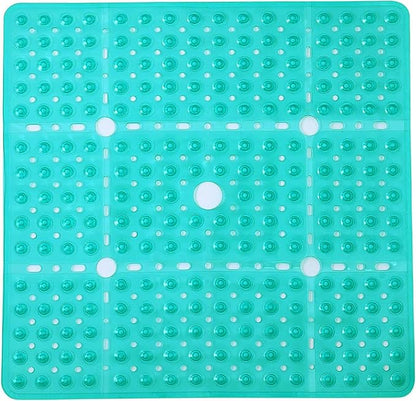 ENKOSI Large Square Shower Mat - 27x27 inch Non Slip Shower Mats - Green Shower Mats for Showers Anti Slip - Shower Non Slip Mat - Shower Mat with Drain Hole - Square Bathroom Mat (Clear Green 27x27)
