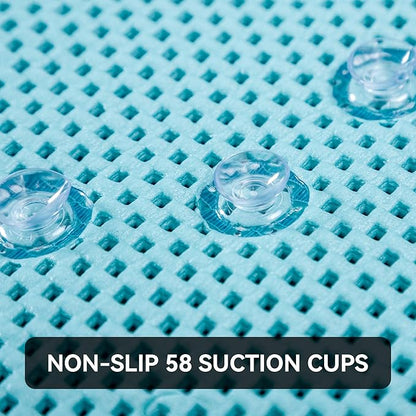 Bathtub Mat Non Slip Blue 36” X 17” Shower Mat Soft Foam Bath Mats for Bathroom Tub, Bathtub Mat with Drain Holes, Suction Cups, Shower Mat Non Slip