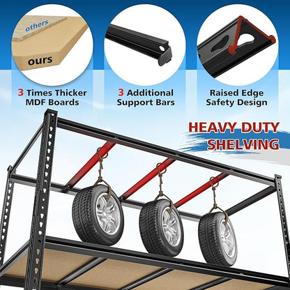 55" W Storage Shelves, 3060LBS Garage Shelving, 6-Tier Heavy Duty Shelving, Adjustable Metal Shelving Unit for Garage, Warehouse, Pantry, Kitchen, 55" W × 24" D × 84" H, Black
