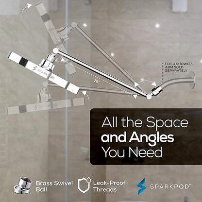 SparkPod Round Rain Shower Head with Extension Arm - Height Adjustable Shower Head with High Pressure Performance - Easy 1-Minute Installation (16" Arm Extension, Luxury Polished Chrome)