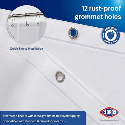 Clorox Shower Curtain Liner, Premium Lightweight Durable Waterproof 4g PEVA for Bathroom with Weighted Magnets, Standard Size 70" x 72", Frosty 2 Pack