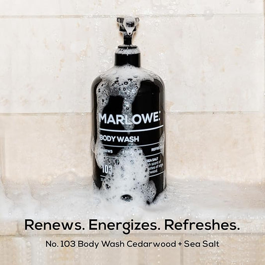 MARLOWE. No. 103 Body Wash 15 oz Pump, Cedarwood + Sea Salt, Energizing & Refreshing Shower Gel, Willow Bark & Green Tea Extracts, Cleanses, Moisturizes, Smooths & Nourishes, Fresh & Zesty Scent