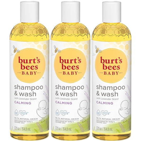 Burt's Bees Baby Shampoo and Body Wash with Lavender, Calming Tear Free Baby Soap, 98% Natural Origin, 12 Fl Oz (Pack of 3)