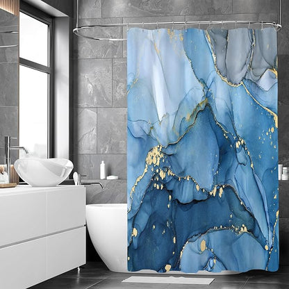 Extra Wide Marble Shower Curtain 108 x 72, Blue Abstract Shower Curtains for Claw Foot Tub, Modern Luxury 108 inch Long Shower Curtain Set with 18 Pack Plastic C-Hooks