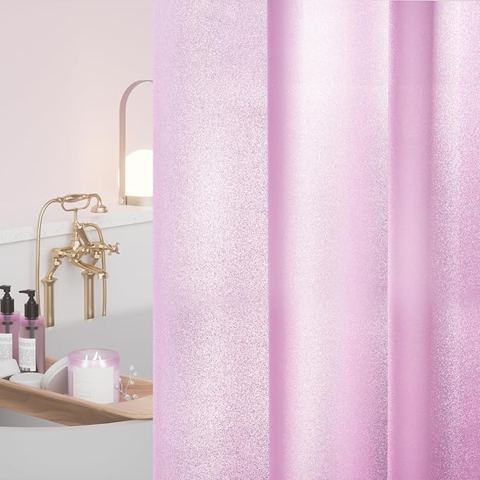 Dreamy Pink Glitter PEVA Shower Stall Curtain Long 48 x 78 inch, Waterproof Plastic Sparkle Shower Curtain Liner with Weighted Magnets, Bling Shimmery Bathroom Shower Curtain Rose Pink