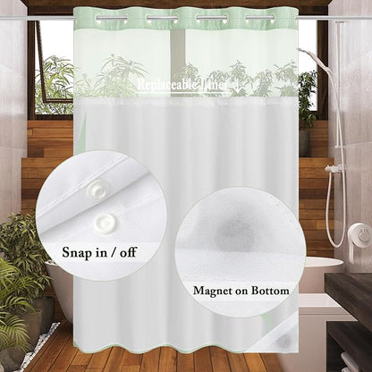 Gibelle Extra Long Shower Curtain 72x86, Waffle Weave Bathroom Shower Curtain with Snap-in Fabric Liner Set, No Hooks Needed, Hotel Style with Mesh Top Window, Mint Green