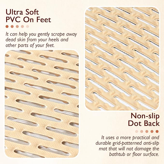 Extra Large Non-Slip Shower Mat, Fast-Dry PVC Bath Stall Tub Mat, Drain-Hole Design for Shower Stall Tub for Elderly/Kids, Non Slip Bath Mat Bathroom Safety Accessory, Khaki 24"x16"