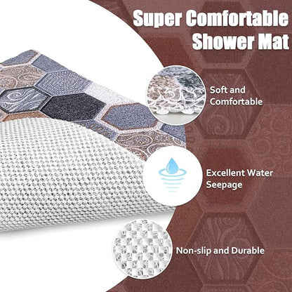 Shower Mat Non-Slip, 24x24 Inch Soft Comfort Bath Mat with Drainage Holes, PVC Loofah Massage Bathmat for Shower,Tub,Bathroom,Wet Areas, Quick Drying