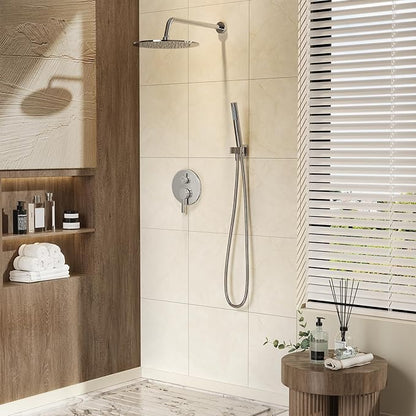 Gabrylly Shower System, Wall Mounted Shower Faucets Set with Shower Valve, High Pressure 10" Rain Shower head with Handheld Spray Combo, 2 Way Rainfall Shower Head Set, Chrome