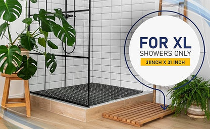 ENKOSI Extra Large Square Non Slip Shower Mat - 31 x 31-inch XL Bathroom Shower Mat - Square Shower Matts for Shower Stall Floors | Secure Suction Cups and Drain Holes (31x31 White)