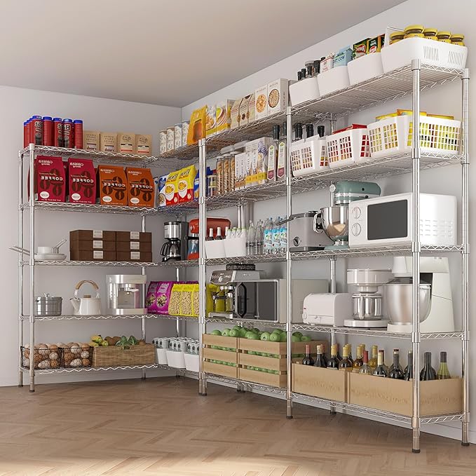 VINGLI 5 Tier Storage Shelves 1430LBS Heavy Duty Metal Shelving, Upgraded 58" W Garage Shelving Unit, Adjustable Wire Shelf for Storage Rack Commercial Pantry Shelf Organizer, 58" W × 13.8" D × 71" H