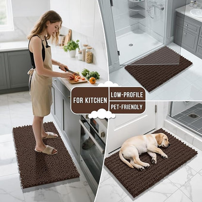 Yimobra Long Bathroom Rugs Non Slip Washable 44x24 Inch - Ultra Soft Absorbent Chenille Bath Mat, Quick Dry Shaggy Floor Carpet for Tub Shower, Brown Home Decor Accessories