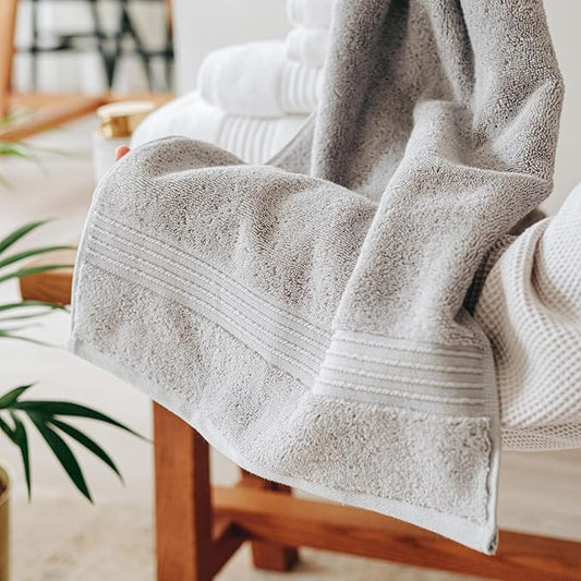 Milara Turkish Super-Plush Bath Towels Set 2-Piece | Premium Cotton Bath Towel Set Absorbent, Durable with Hanging Loops | Silver Gray Color Turkish Bath Towels, (27 x 54 Inches)