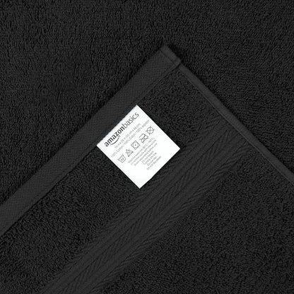 Amazon Basics 6 Piece Fade Resistant Hand Towel, 100% Cotton, Black, 26'' x 16''