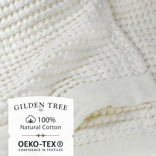 GILDEN TREE Waffle Hand Towels for Bathroom Quick Dry Large Luxury Lint Free Super Absorbent Cotton Hand Towels Set of 2, Modern Style (Cream)