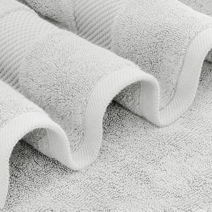 White Classic Luxury Bath Towel Set of 8 Pieces - 100% Turkish Cotton Highly Absorbent Towels for Bathroom, 2 Luxury Bath Towels 700GSM, 2 Hand Towels, 4 Washcloths, Silver