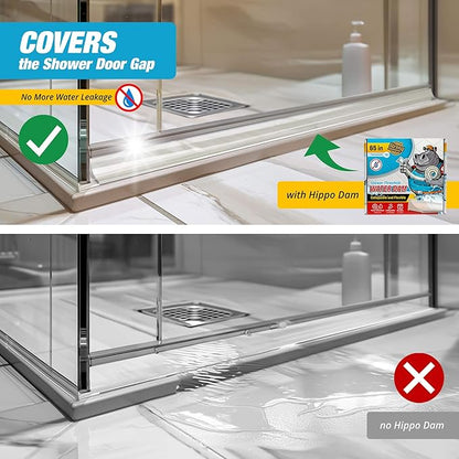 Shower Threshold Water Dam Barrier 65" - Transparent Collapsible Shower Water Blocker - Guard for Walk in Shower - Water Guard Stopper for Floor - Shower Door Water Blocker by Hippo Dam