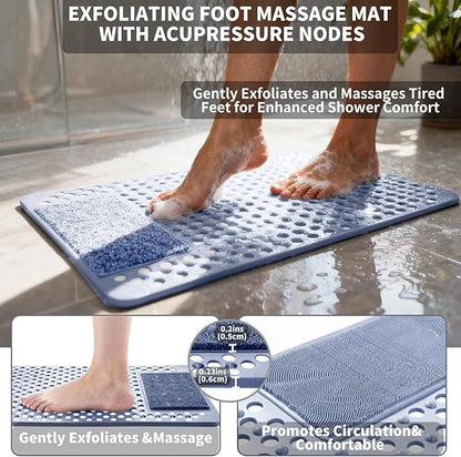 Bath Tub Shower Mat with Soft Shower Foot Scrubber Mat for Massage,Non Slip Bathtub Mat with Strong Suction Cups, Silicone Shower Foot Scrubber Mat (Dusty Blue, 31.5" X 19.7"(Rectangular))