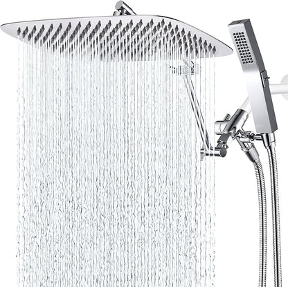 G-Promise All Metal 14 Inches Rainfall Shower Head with Handheld Spray Combo, 3 Settings Diverter, Adjustable Extension Arm with Lock Joints, 71 Inches Stainless Steel Hose (Chrome)