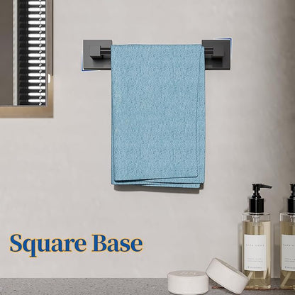 RUACQ Hand Towel Holder, 9-inch Hand Towel Bar, Square Base Towel Ring, 304 Stainless Steel Towel Rack for Bathroom, Wall Mounted(Matte Black)