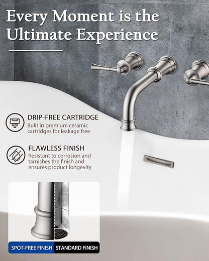 Wall Mount Tub Filler with Rough-in Valve, High Flow Brass Roman Tub Faucet 2 Handle Wall Mounted Bathtub Faucet 360° Swivel Spout, Brushed Nickel(B2306-BN)