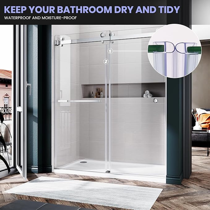 Bathroom Shower Door Seal Strip, 2PCS 78 Inch Shower Door Bottom&Side Seal Strips, U-Type PVC Transparent Shower Door Seal Strip for 1/4"(6MM) Frameless Shower Door