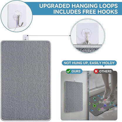 Non Slip Shower Mat Bathtub Mat 20x32 Inch, Quick Dry Bath Mat with Drain, Soft PVC Imitation Loofah Foot Scrubber Bath Mats for Bathroom Tub Shower Floor, Hangable & Hook Included, Gray
