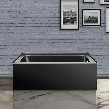 Fine Fixtures Acrylic, Fiberglass Alcove Soaking Bathtub with Integral Apron Front in Glossy Black - Right Hand Drain, 54" x 30"