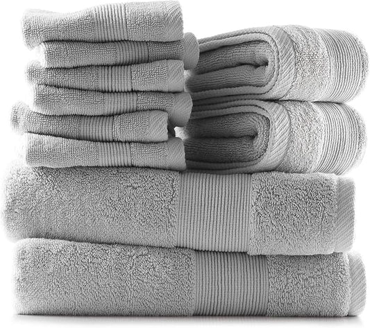 Hearth & Harbor Bath Towels for Bathroom - 100% Ring Spun Cotton Luxury Bathroom Towels - Ultra Soft & Highly Absorbent, Bath Towels Set of 10 - Silver Gray