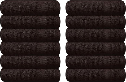 GLAMBURG Ultra Soft 12-Piece Washcloths Set 13x13-100% Ringspun Cotton - Durable & Highly Absorbent Face Towels - Ideal for use in Bathroom, Kitchen, Gym, Spa & General Cleaning - Chocolate Brown