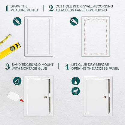 8" x 12" Lockable White Metal Access Panel. Service Shaft Door with Key for Plumbing, Electricity, Heating, Alarm. Bathroom Access Hole Cover.